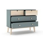 Cassettiera Estefania in legno massiccio con 2 cassetti verde cachi e 2 cassettini pino