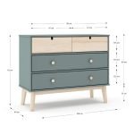 Cassettiera Estefania in legno massiccio con 2 cassetti verde cachi e 2 cassettini pino