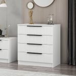 Cassettiera Kale 4 cassetti effetto cannettato bianco con maniglie nere