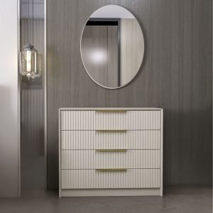 Cassettiera Kale 4 cassetti effetto cannettato colore cashmere con specchio