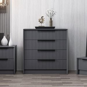 Cassettiera Kale 4 cassetti incassati effetto cannettato colore antracite