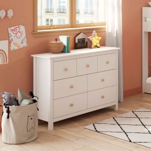 Cassettiera Max 4 cassetti e 3 cassettini in legno massiccio colore bianco