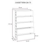 Cassettiera noce naturale 5 cassetti 75x40x127H