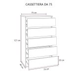 Cassettiera olmo 5 cassetti 75x40x127H
