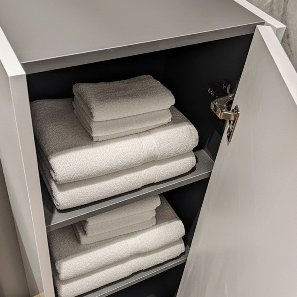 Colonna bagno sospesa Soho 1 anta effetto cannettato colore bianco opaco e grigio scuro 120x27x35 cm