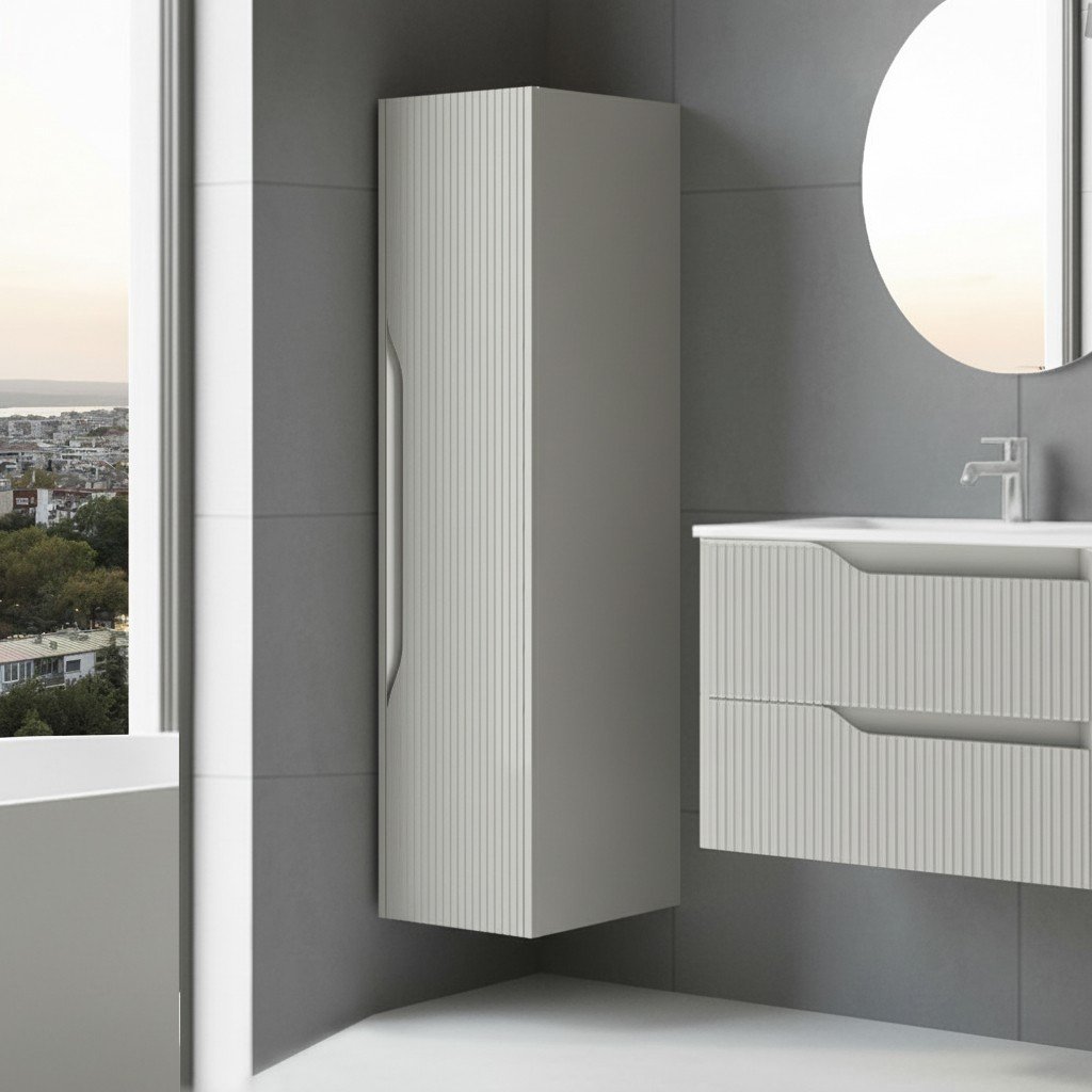 Colonna bagno sospesa Soho 1 anta effetto cannettato colore cashmere opaco 120x27x35 cm.