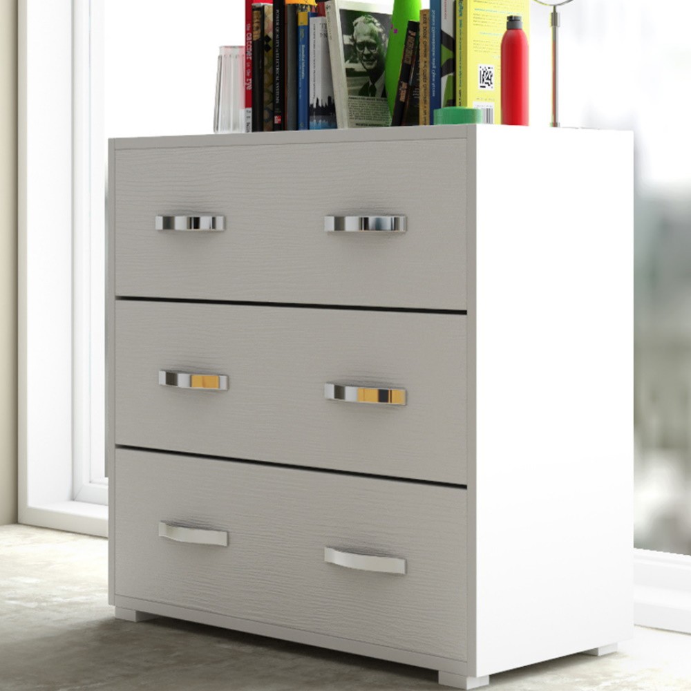 Comò 3 cassetti 91x45x81H bianco frassinato