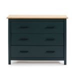 Comò Miranda 3 cassetti in legno massiccio blu e top pino