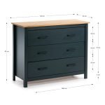 Comò Miranda 3 cassetti in legno massiccio blu e top pino
