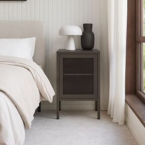 Comodino Fayna19364 in metallo con 1 anta colore mocha