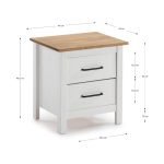 Comodino Miranda 2 cassetti in legno massiccio bianco e top pino
