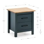 Comodino Miranda 2 cassetti in legno massiccio blu e top pino