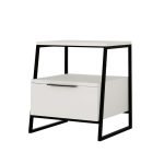Comodino Pal con struttura bianca e gambe in metallo nero