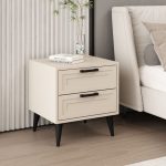 Comodino Prime con 2 cassetti colore cashmere con maniglie e piedini neri