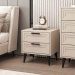 Comodino Prime con 2 cassetti colore cashmere con maniglie e piedini neri