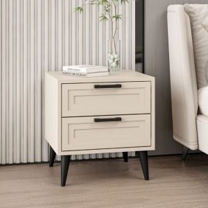 Comodino Prime con 2 cassetti colore cashmere con maniglie e piedini neri
