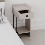 Comodino Sirius con cassetto tortora e gamba in metallo nero destro