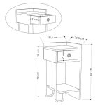 Comodino Sirius con cassetto tortora e gamba in metallo nero destro