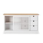 Credenza Bruna con 1 anta scorrevole e 3 cassetti in legno massiccio colore bianco e top pino