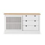 Credenza Bruna con 1 anta scorrevole e 3 cassetti in legno massiccio colore bianco e top pino