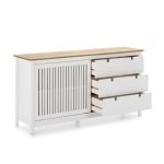 Credenza Bruna con 1 anta scorrevole e 3 cassetti in legno massiccio colore bianco e top pino