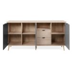 Credenza Epik 52 rovere antracite grigio 3 ante 2 cassetti 180x40x88,3