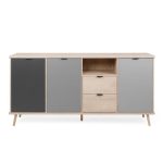 Credenza Epik 52 rovere antracite grigio 3 ante 2 cassetti 180x40x88,3