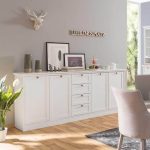 Credenza Landwood 52 con 4 cassetti e 4 ante in bianco opaco