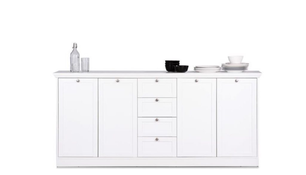 Credenza Landwood 52 con 4 cassetti e 4 ante in bianco opaco