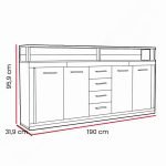 Credenza Luna XXL con struttura rovere sonoma e 4 ante bianche