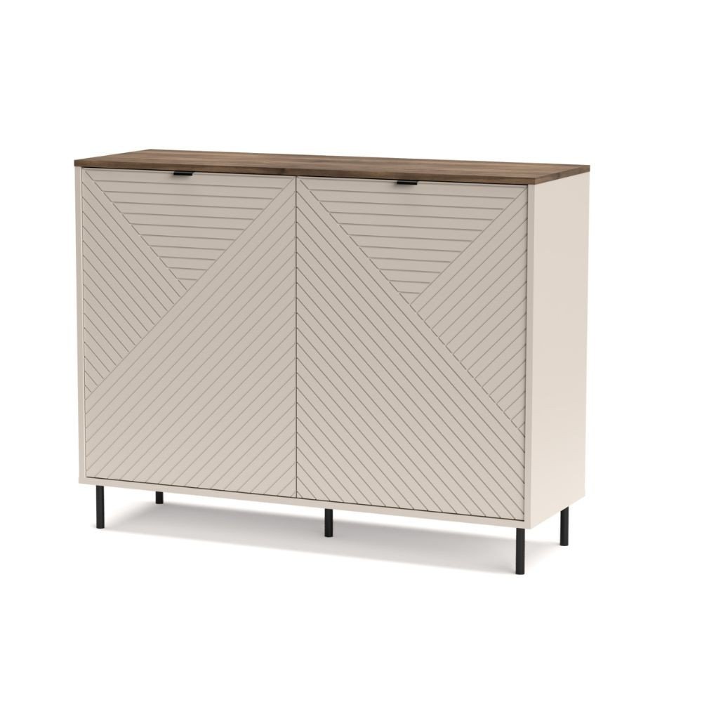 Credenza Mirage01 con 2 ante cashmere con motivo geometrico e top rovere