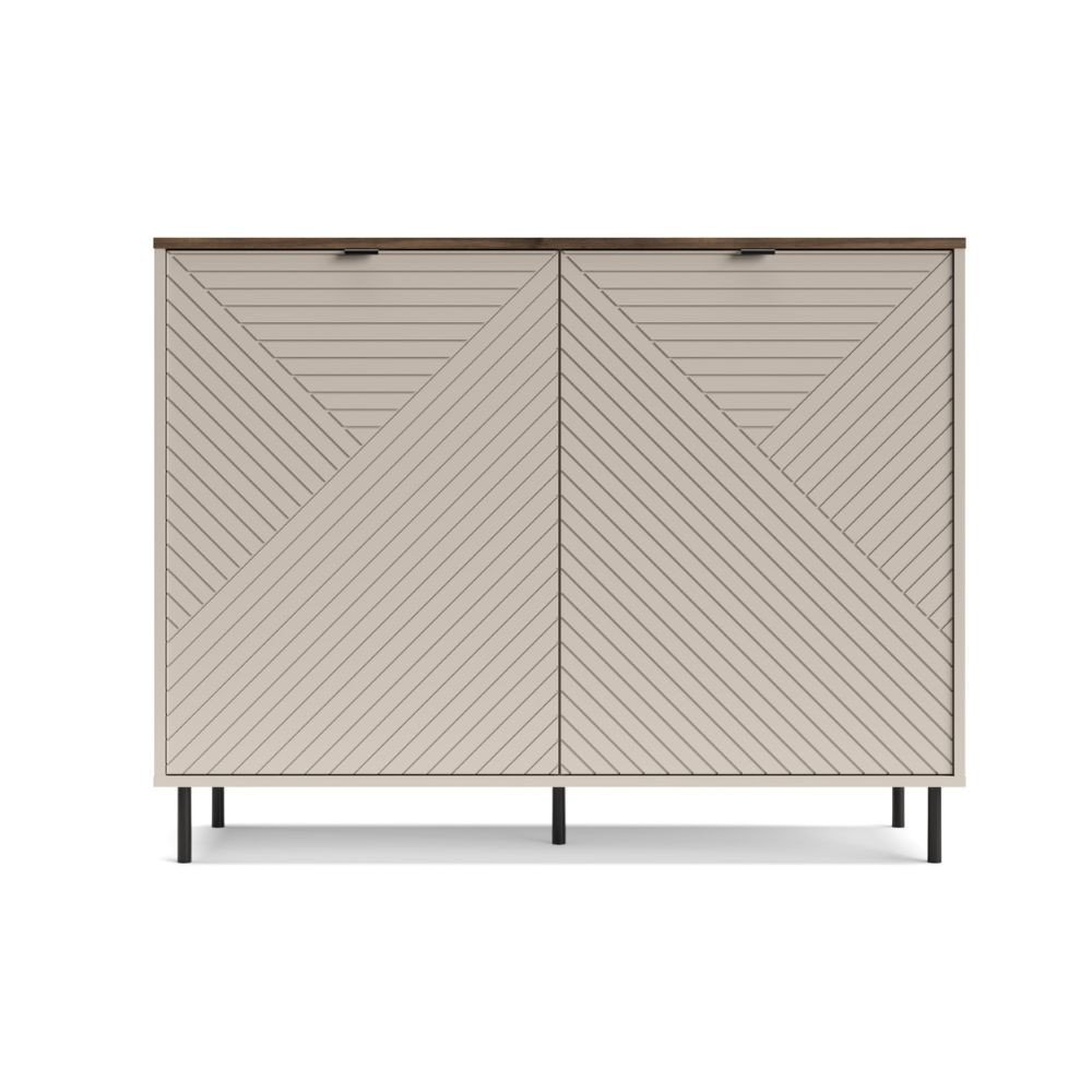 Credenza Mirage01 con 2 ante cashmere con motivo geometrico e top rovere
