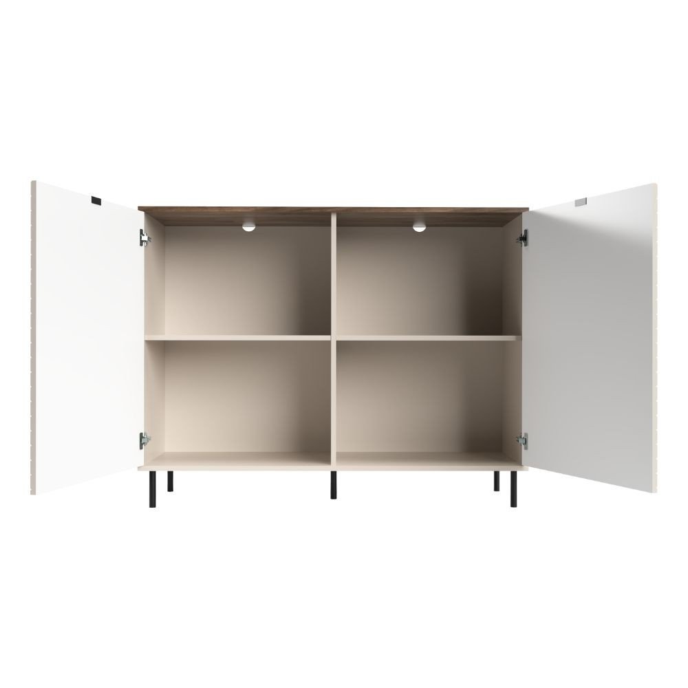 Credenza Mirage01 con 2 ante cashmere con motivo geometrico e top rovere