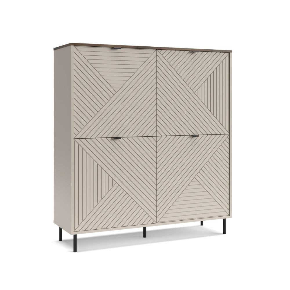 Credenza Mirage02 con 4 ante con motivo geometrico cashmere e top rovere