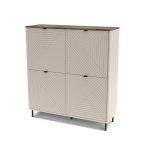 Credenza Mirage02 con 4 ante con motivo geometrico cashmere e top rovere