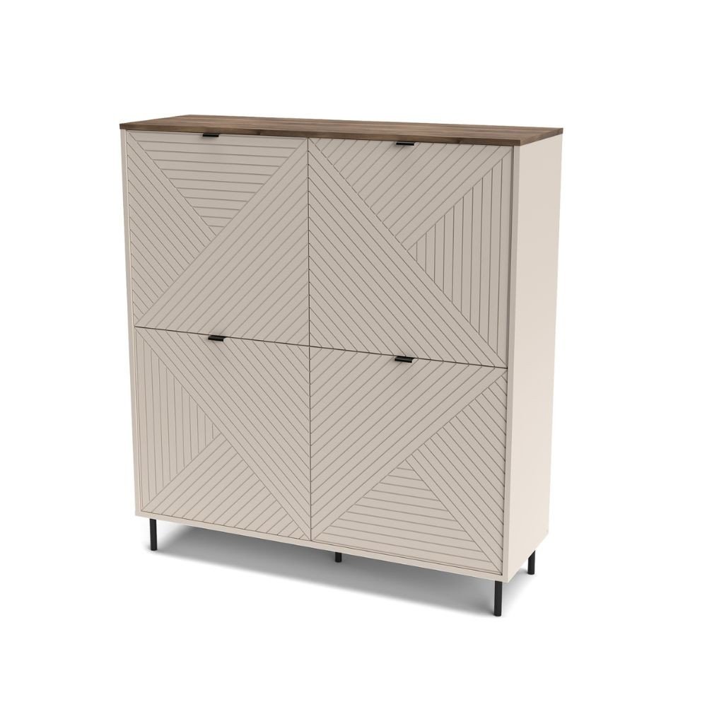 Credenza Mirage02 con 4 ante con motivo geometrico cashmere e top rovere