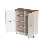 Credenza Mirage02 con 4 ante con motivo geometrico cashmere e top rovere