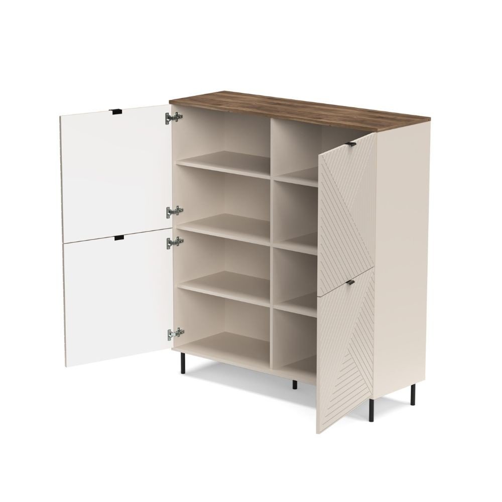 Credenza Mirage02 con 4 ante con motivo geometrico cashmere e top rovere