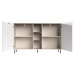 Credenza Mirage08 con 2 ante con motivo geometrico e ripiani a giorno colore cashmere e rovere