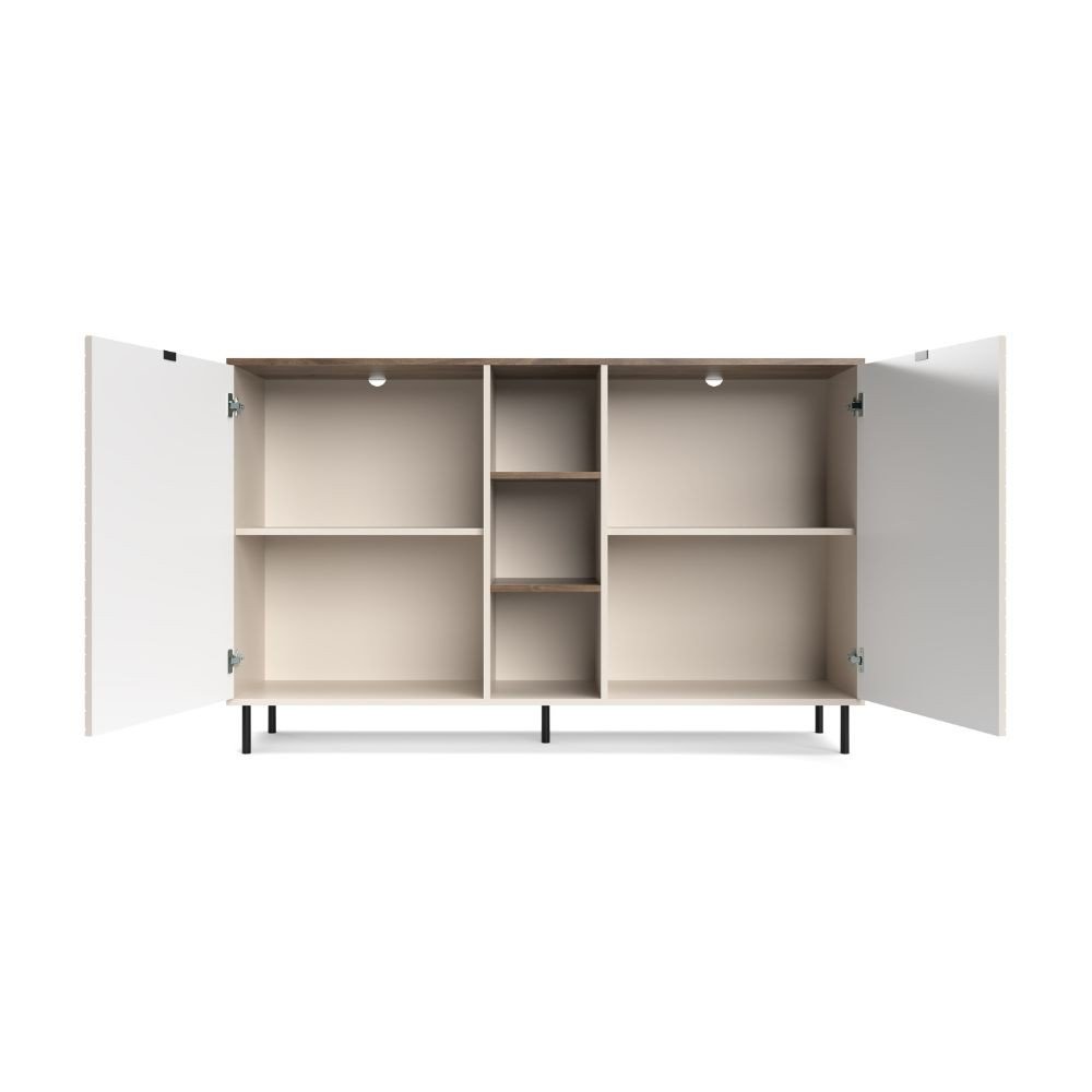 Credenza Mirage08 con 2 ante con motivo geometrico e ripiani a giorno colore cashmere e rovere