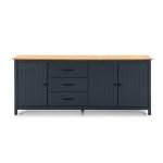 Credenza Miranda con 3 ante e 3 cassetti in legno massiccio blu con top pino