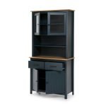Credenza Miranda con vetrina 4 ante e due cassetti in legno massiccio blu e rovere