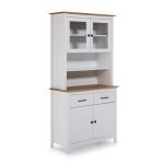 Credenza Miranda con vetrina 4 ante e due cassetti in legno massiccio colore bianco e rovere