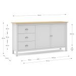 Credenza Misti 2 ante e 3 cassetti in legno massiccio bianco e rovere