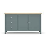Credenza Misti 2 ante e 3 cassetti in legno massiccio verde khaki e rovere