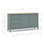Credenza Misti 2 ante e 3 cassetti in legno massiccio verde khaki e rovere