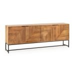 Credenza Nereida 210 cm. in legno massiccio 4 ante e gambe in metallo nero