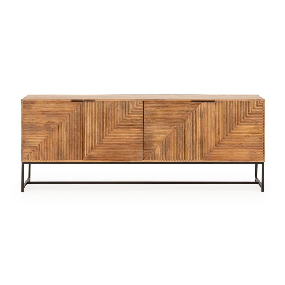 Credenza Nereida 210 cm. in legno massiccio 4 ante e gambe in metallo nero