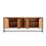Credenza Nereida 210 cm. in legno massiccio 4 ante e gambe in metallo nero