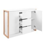 Credenza New Denver2 con 3 cassetti e 2 ante battenti in bianco e rovere